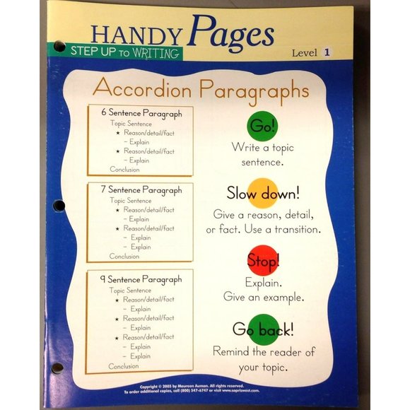 Pack (10) Handy Pages Step Up to Writing: Accordion Paragraphs, Level 1 (gr 7-9) - Picture 1 of 4